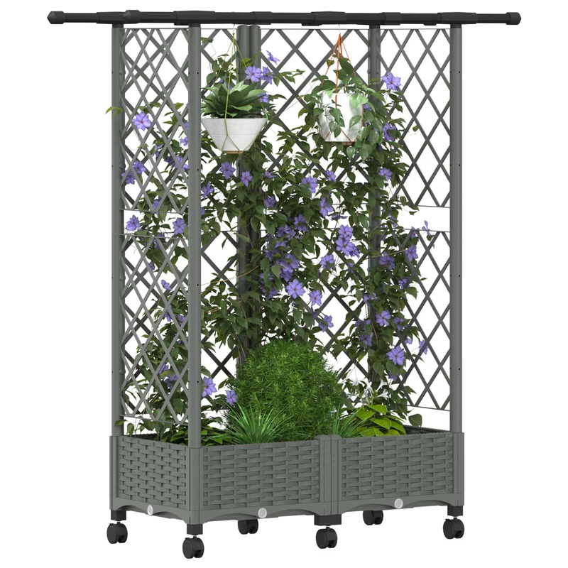 Cama Elevada Con Trellis Y Techo Gris Claro 124 X 40 X 127 Cm