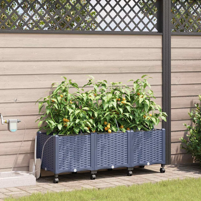 Maceta De Jardín Con Riego Y Ruedas 3 Uds. Gris Pp