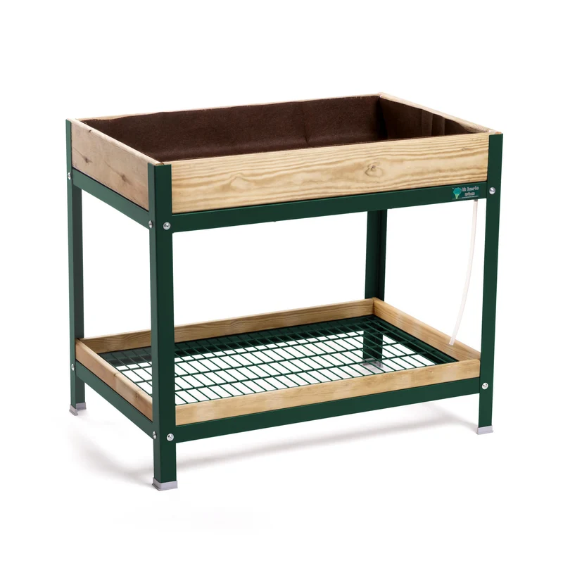 Jardinera Elevada De Madera Verde 90x60x78 Cm De Estructura Metálica Y Bandeja Recoge Aguas Mi Huerto Urban