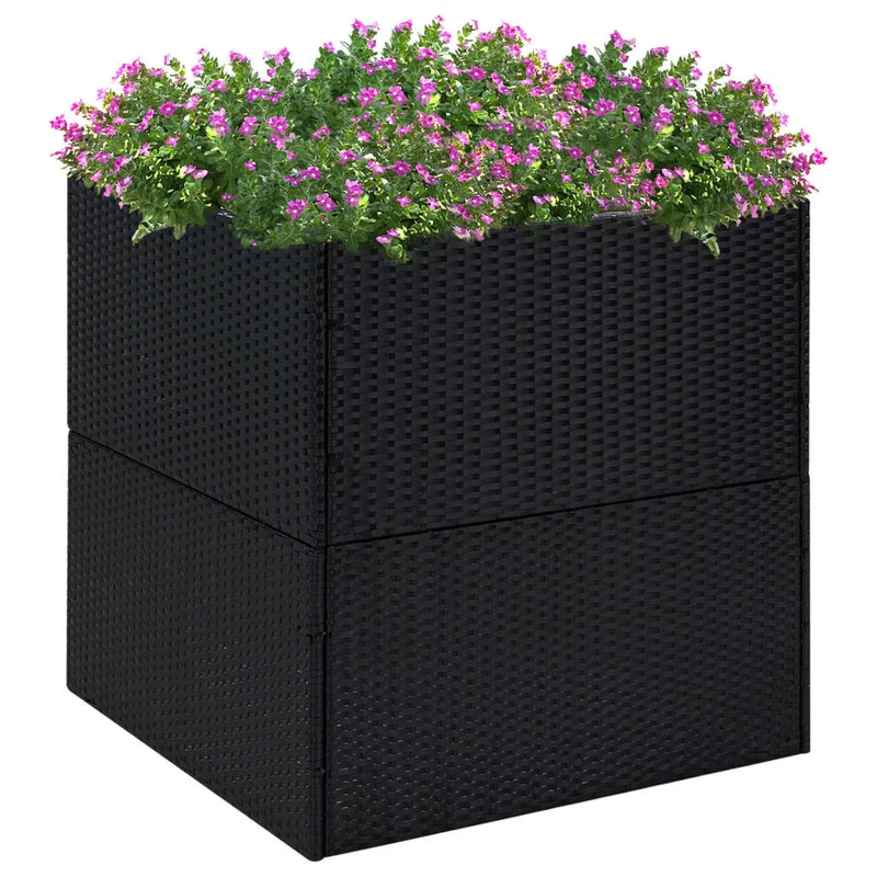 Jardinera De Ratán Sintético Negra 80x80x80 Cm