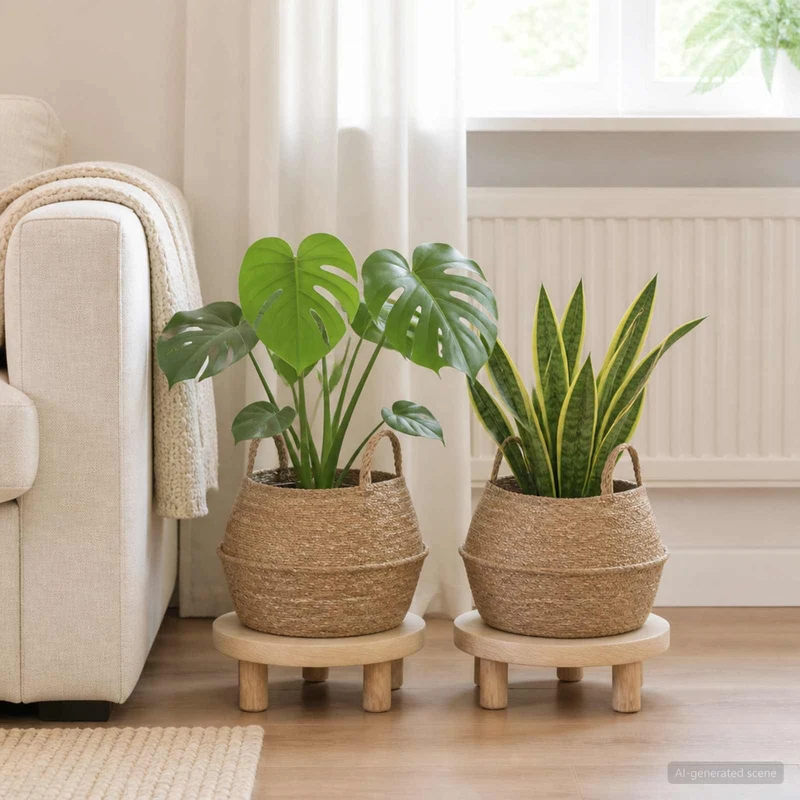 Maceta Con Asas 2 Uds. Natural Ø 45 X 36 Cm 100% Hierba Marina