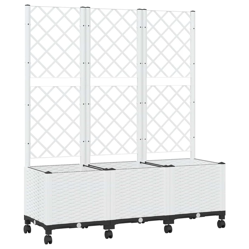 Jardinera Con Enrejado Y Ruedas Blanco 120 X 40 X 146 Cm Pp