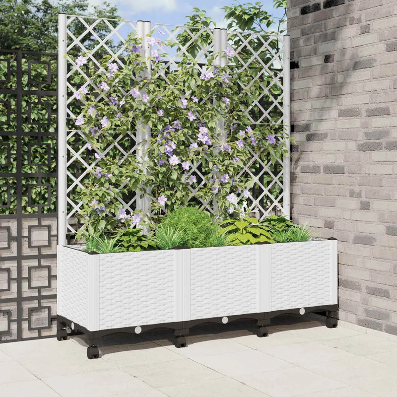 Jardinera Con Enrejado Y Ruedas Blanco 120 X 40 X 146 Cm Pp