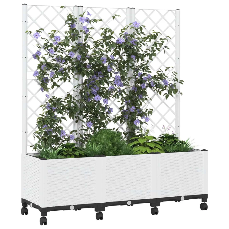 Jardinera Con Enrejado Y Ruedas Blanco 120 X 40 X 146 Cm Pp