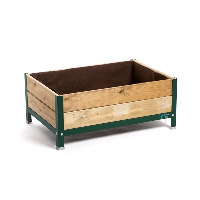 Jardinera Elevada De Madera Verde 90x60x38 Cm De Estructura Metálica Y Bandeja Recoge Aguas Mi Huerto Urban