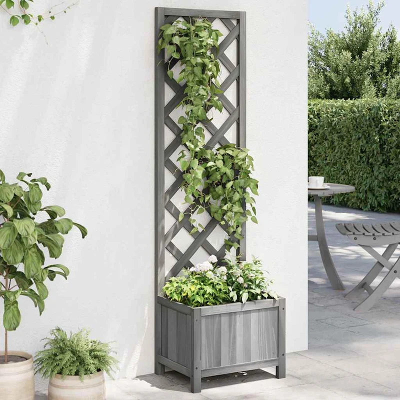 Jardinera Con Enrejado 40x30x135 Cm Madera Maciza De Abeto