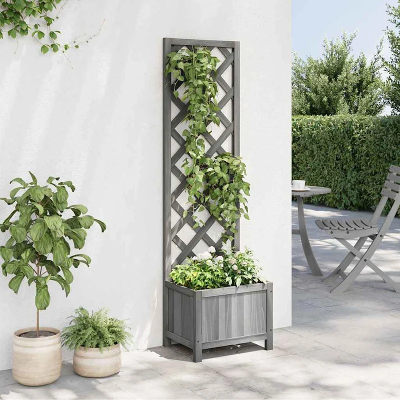 Jardinera Con Enrejado 40x30x135 Cm Madera Maciza De Abeto