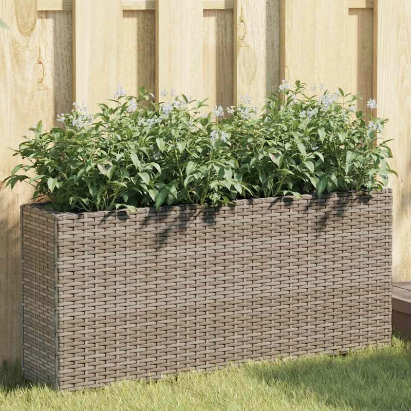 Jardineras Con 2 Maceteros 2 Uds Ratán Pe Gris 90x20x40 Cm