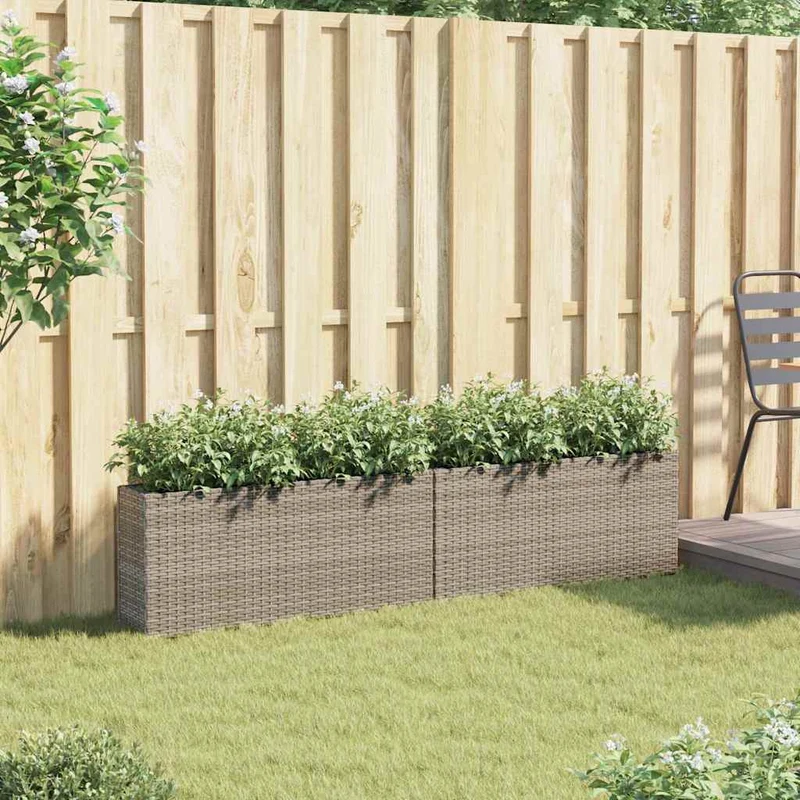 Jardineras Con 2 Maceteros 2 Uds Ratán Pe Gris 90x20x40 Cm