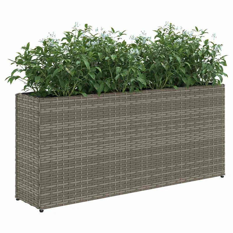 Jardineras Con 2 Maceteros 2 Uds Ratán Pe Gris 90x20x40 Cm