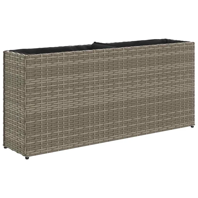 Jardineras Con 2 Maceteros 2 Uds Ratán Pe Gris 90x20x40 Cm