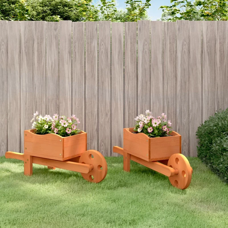 Jardineras Forma De Carretilla 2 Uds Madera Abeto 47x15x19 Cm