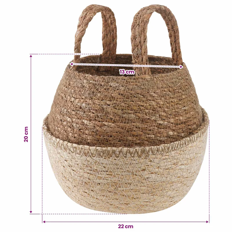 Maceta Con Asas Blanco Ø 22 X 20 Cm 100% Hierba Marina