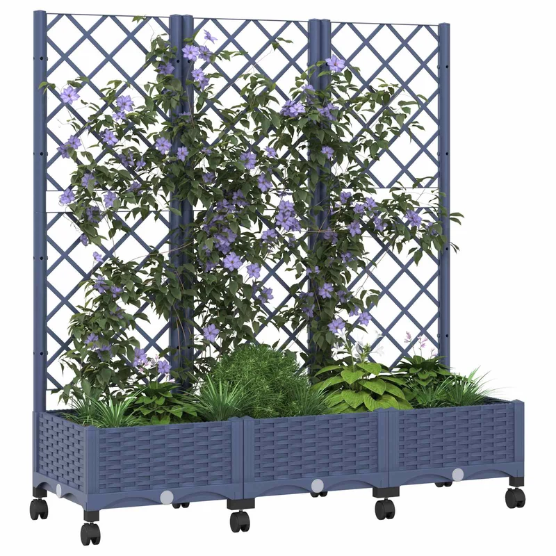 Jardinera Con Enrejado Y Ruedas Gris Azulado Pp