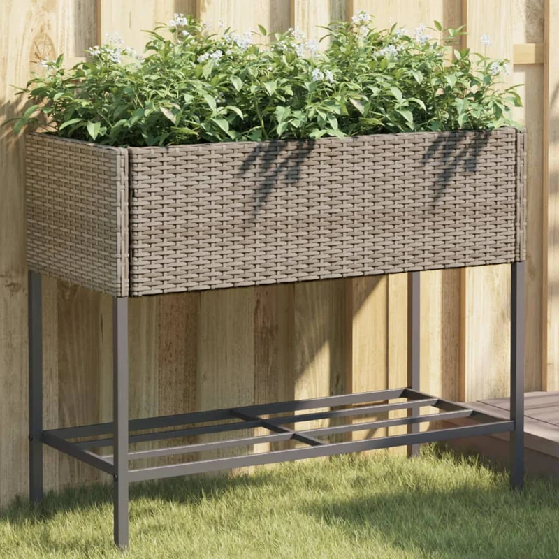 Jardineras Con Estante 2 Uds Ratán Sintético Gris 90x40x75 Cm