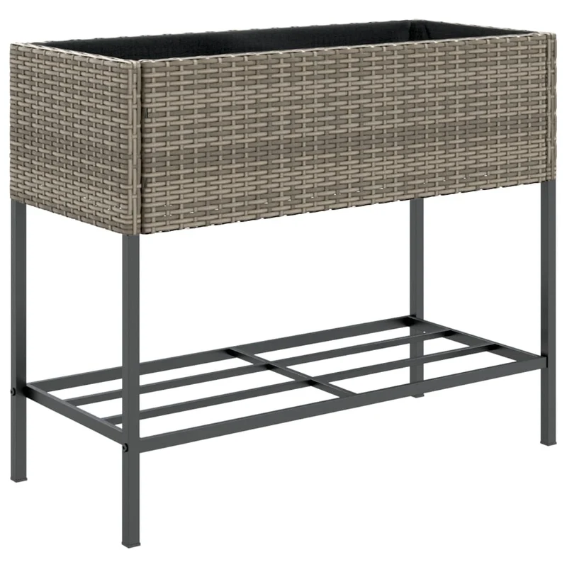 Jardineras Con Estante 2 Uds Ratán Sintético Gris 90x40x75 Cm