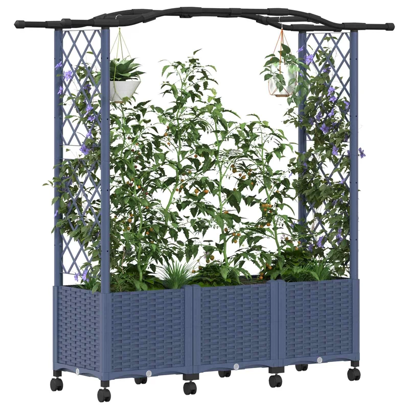 Cama Elevada Con Trellis Y Techo Gris 164 X 40 X 144 Cm Pp