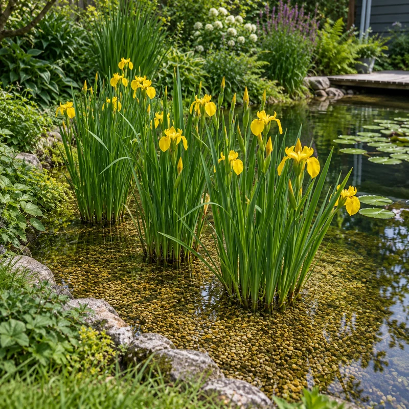 Lirio Amarillo Iris Pseudacorus Estanque - Set 4 Plantas Con Cesta Y Sustrato
