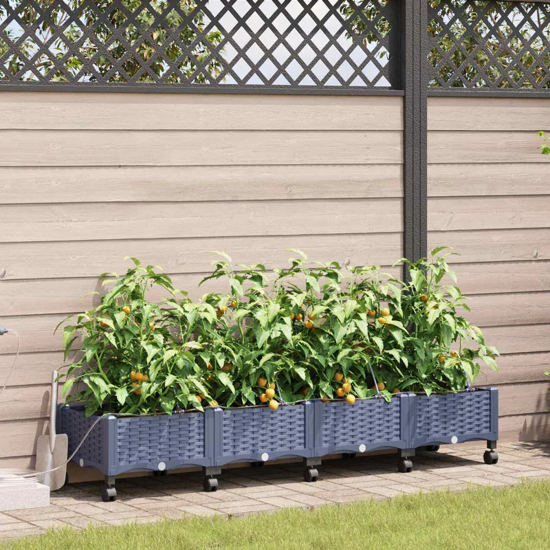 Maceta De Jardín Con Riego Y Ruedas 4 Uds. Gris Pp
