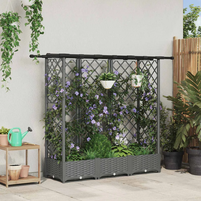 Cama Elevada Con Trellis Y Techo Gris Claro 164 X 40 X 121 Cm