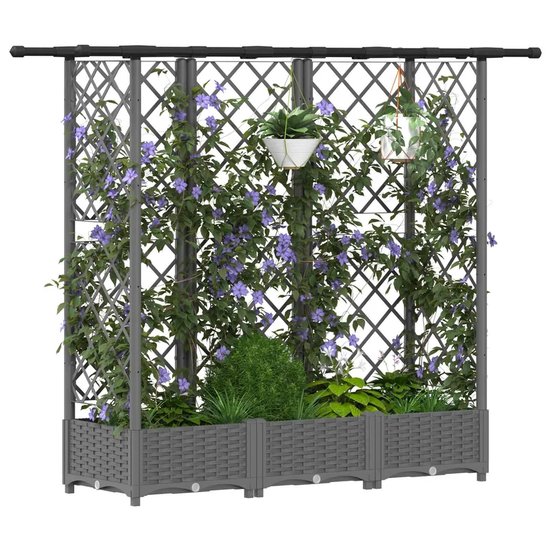 Cama Elevada Con Trellis Y Techo Gris Claro 164 X 40 X 121 Cm