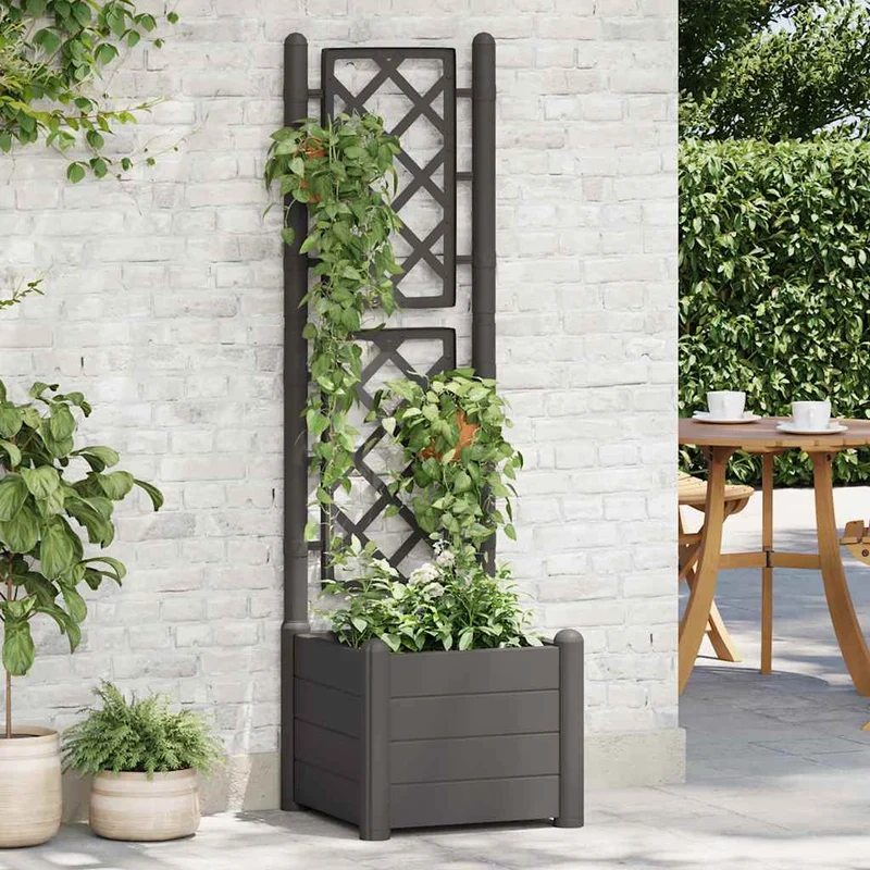 Jardinera Con Enrejado Pp Gris Antracita 43x43x142 Cm