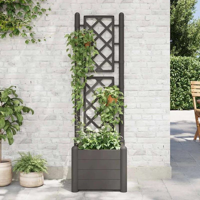 Jardinera Con Enrejado Pp Gris Antracita 43x43x142 Cm