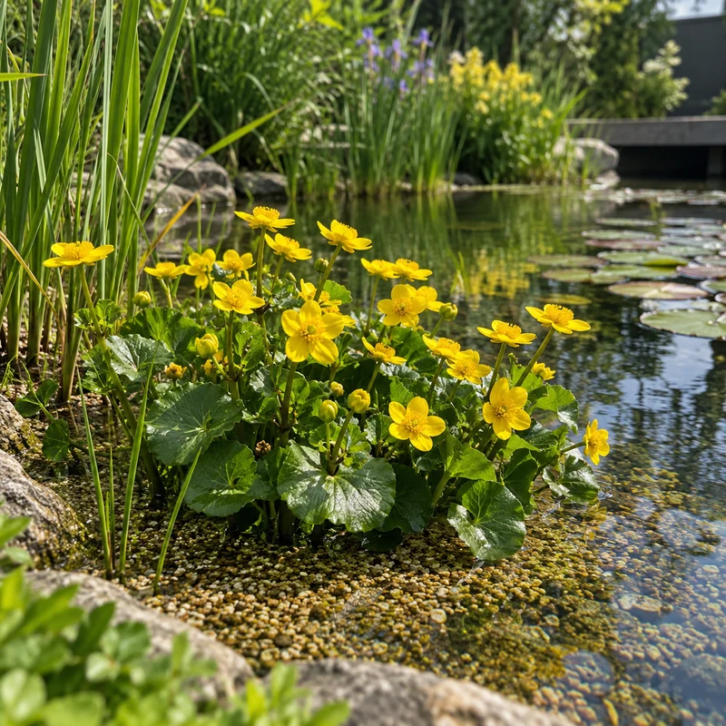 Calta Palustre Caltha Palustris Estanque - Set 4 Plantas Con Cesta Y Sustrato