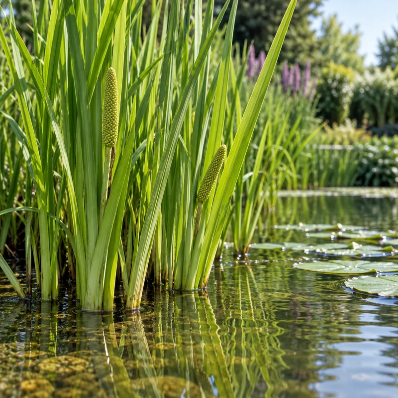 Cálamo Acorus Calamus Variegatus Estanque - Set 4 Plantas Con Cesta Y Sustrato