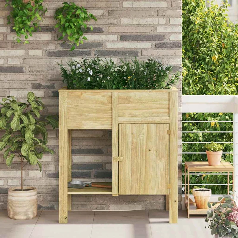 Macetero Alto Marrón Madera De Pino Impregnada