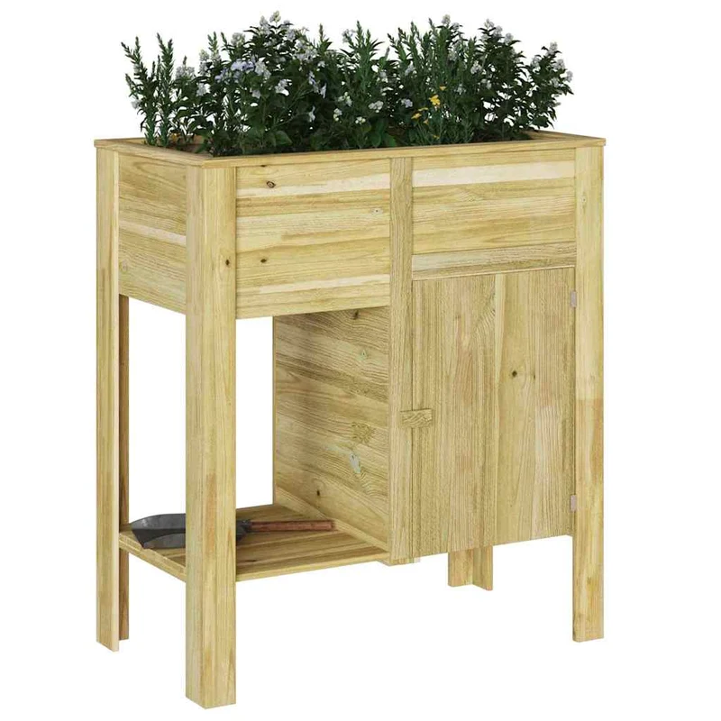 Macetero Alto Marrón Madera De Pino Impregnada