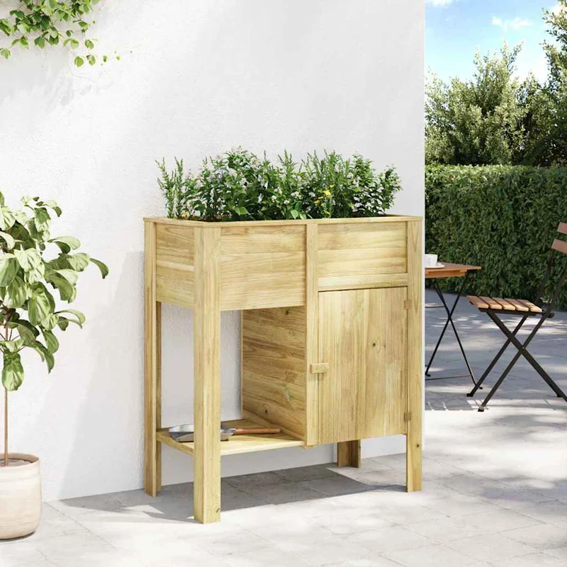 Macetero Alto Marrón Madera De Pino Impregnada