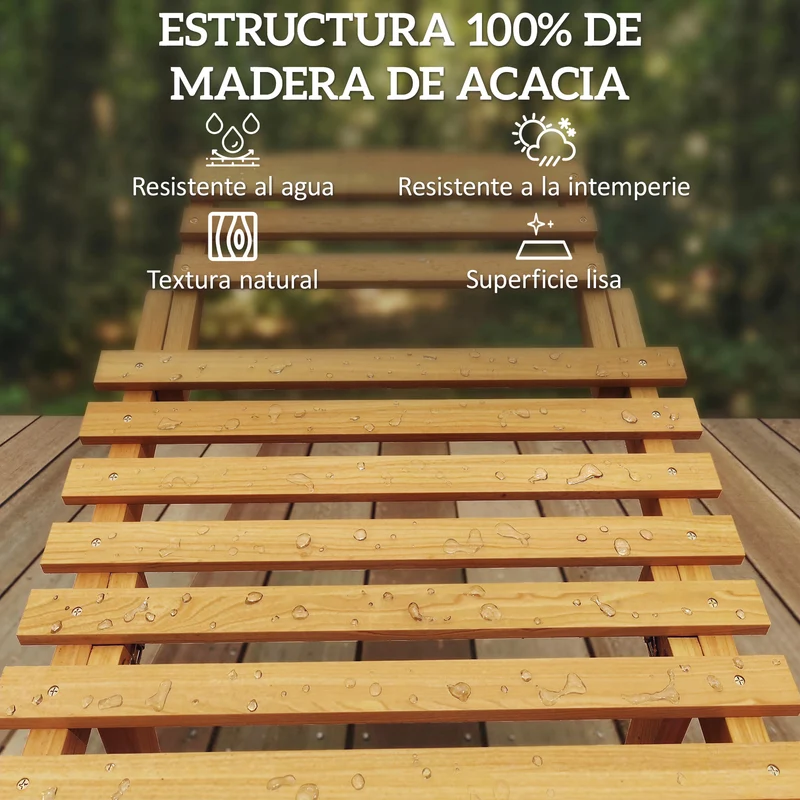 Outsunny Tumbona Plegable de Madera de Acacia con Cojín y Reposacabezas, Tumbona Jardín Exterior con Asa de Transporte, Carga 120 kg, para Patio, Terraza, Piscina, 183x54x63 cm, Beige