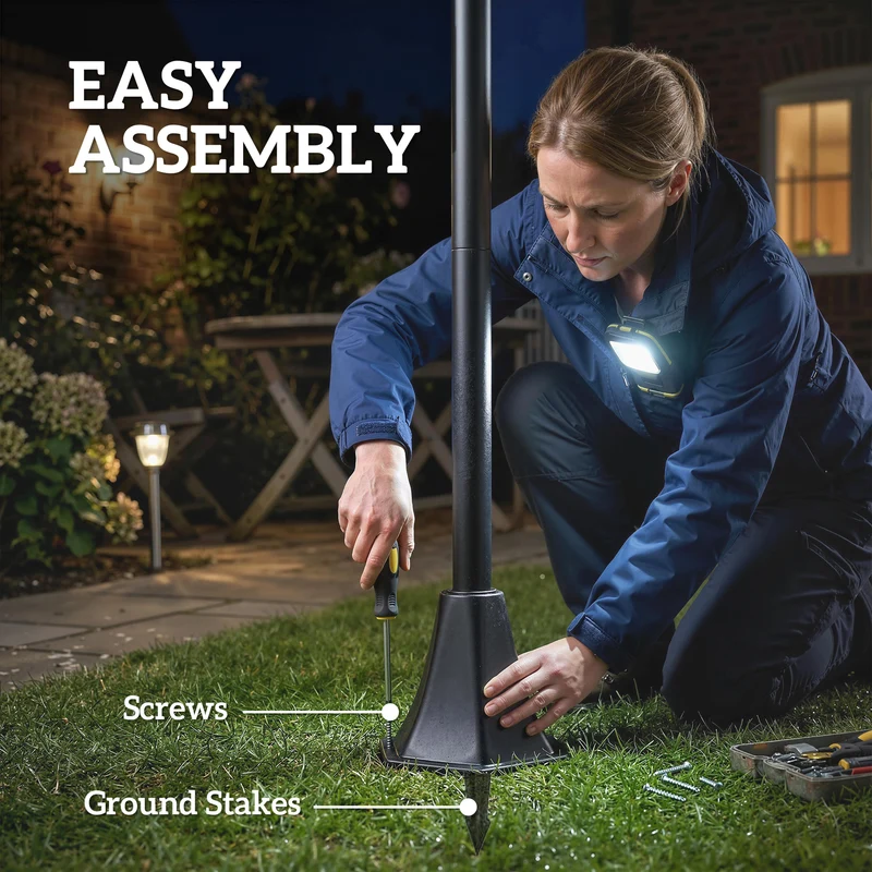 Outsunny Set de 2 Farolas Solares de Jardín, Luces Solares de Exterior de Acero Inoxidable con Altura Ajustable, 2 Modos de Brillo, IP44 Impermeable, para Terraza, Patio, 23,5x23,5x186 cm, Negro