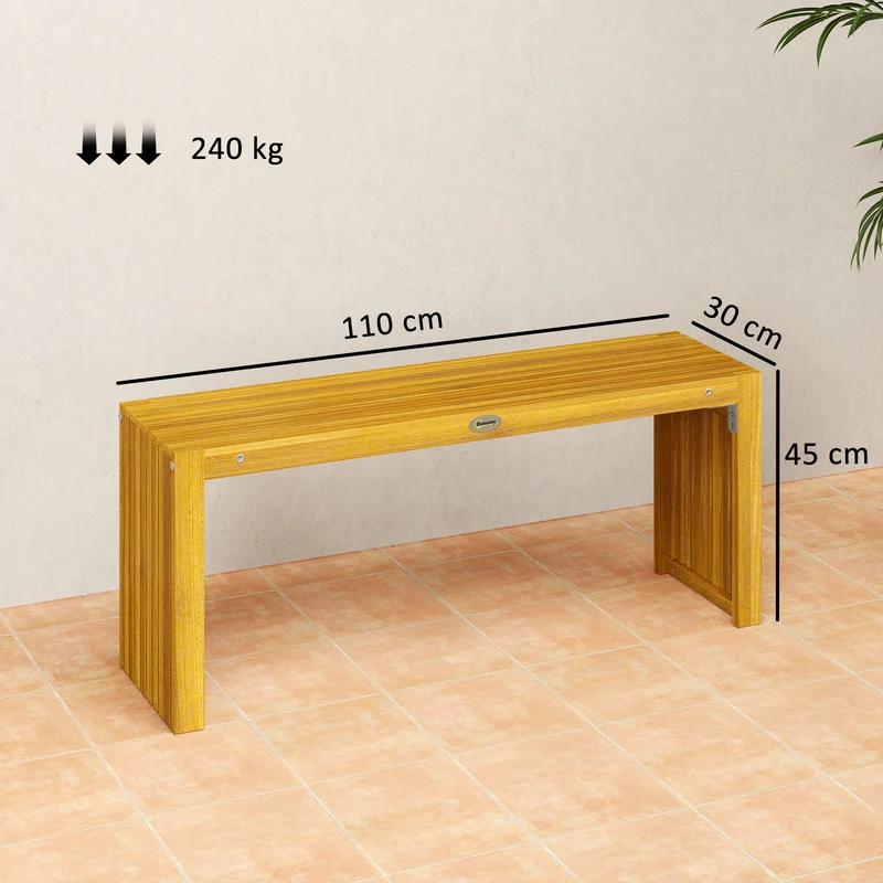 Outsunny Banco de Jardín de Madera, 110 cm, Banco Exterior Rústico de 2 Plazas con Asiento de Listones, Carga 240 kg, para Patio, Porche, Parque, Balcón, Natural