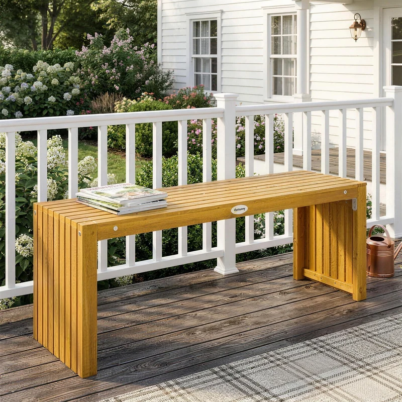 Outsunny Banco de Jardín de Madera, 110 cm, Banco Exterior Rústico de 2 Plazas con Asiento de Listones, Carga 240 kg, para Patio, Porche, Parque, Balcón, Natural