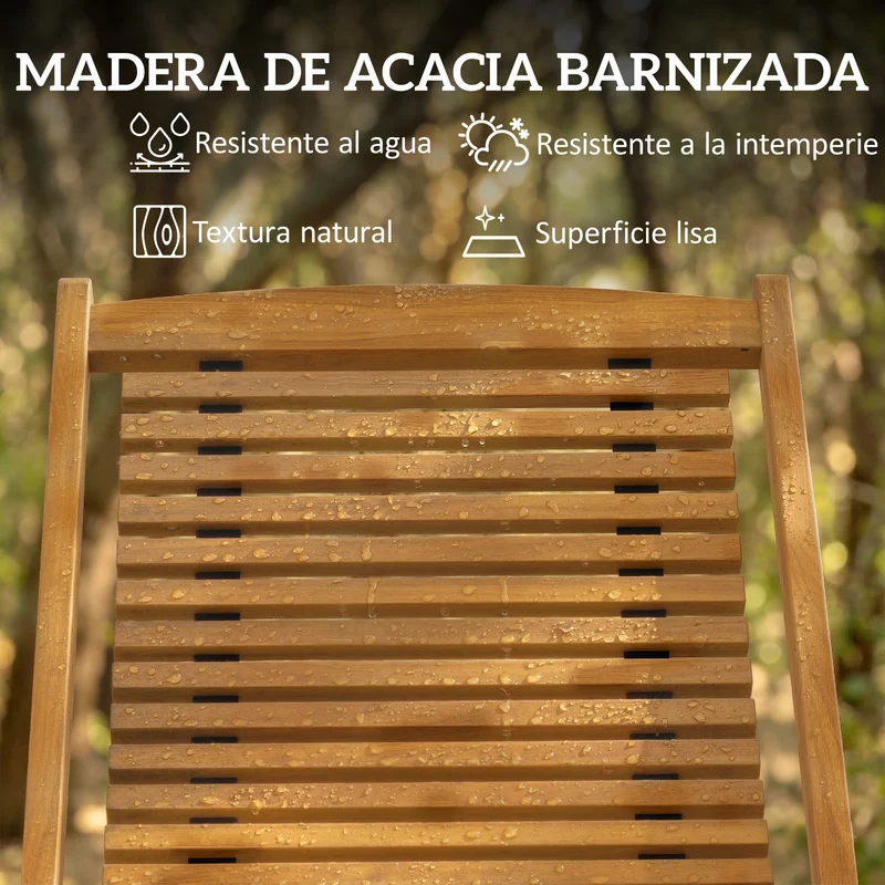 Outsunny Tumbona Silla Plegable de Madera de Acacia, Silla de Jardín Exterior con Reposapiés Desmontable y Cojín con Reposacabezas, Carga 160 kg, para Terraza, Patio, Playa, 158x61x70 cm, Beige
