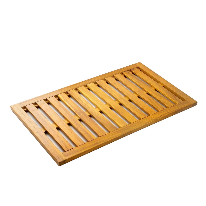 Outsunny Alfombrilla de Ducha de Madera de Acacia, 91x51 cm, Alfombra de Baño Antideslizante con Drenaje, Tarima de Ducha Interior y Exterior, para Baño, Spa, Jardín o Piscina