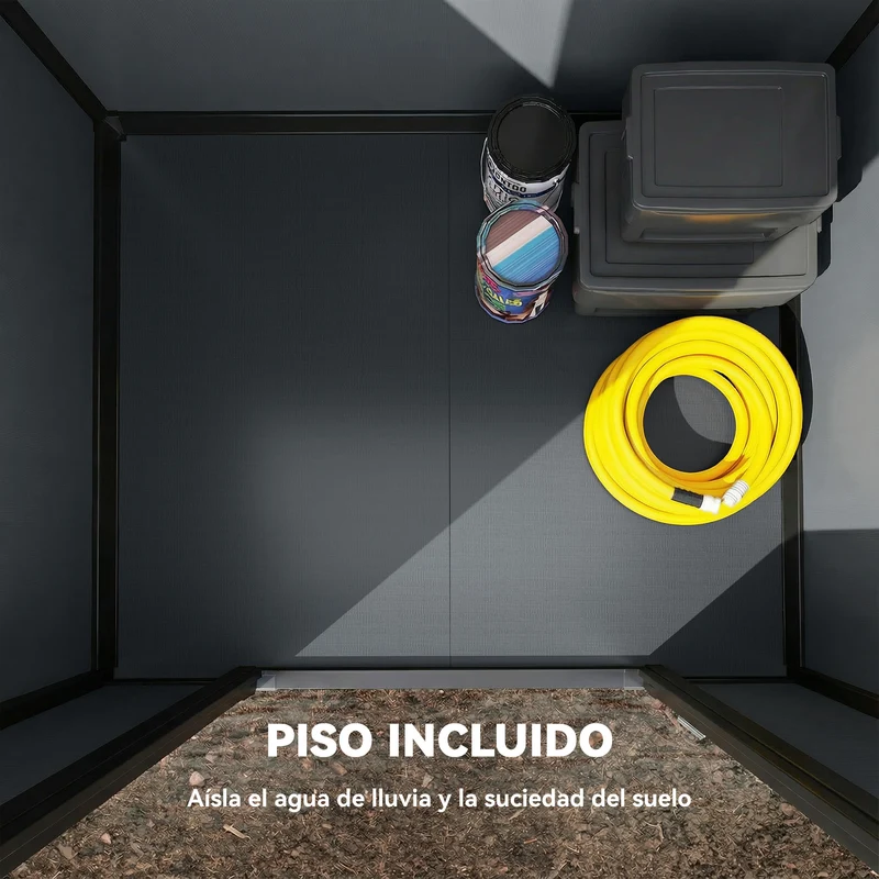 Outsunny Caseta de Jardín Exterior 1,09 m², 128x104x196 cm, Cobertizo de Jardín Exterior de Plástico con Suelo, Puerta con Cerradura, Ventana y Ventilación para Almacenaje de Herramientas, Gris Oscuro