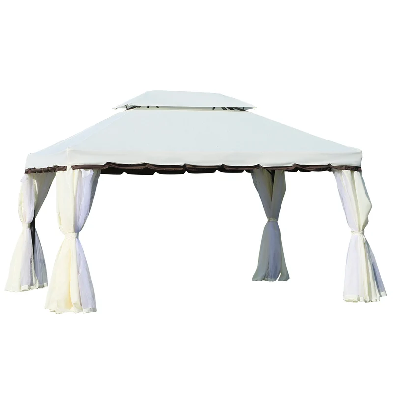 Outsunny Cenador de Jardín 4x3 m Gazebo de Aluminio con Techo de Ventilación 4 Cortinas Laterales 4 Mosquiteras y 8 Orificios de Drenaje para Fiestas Eventos Exterior Blanco
