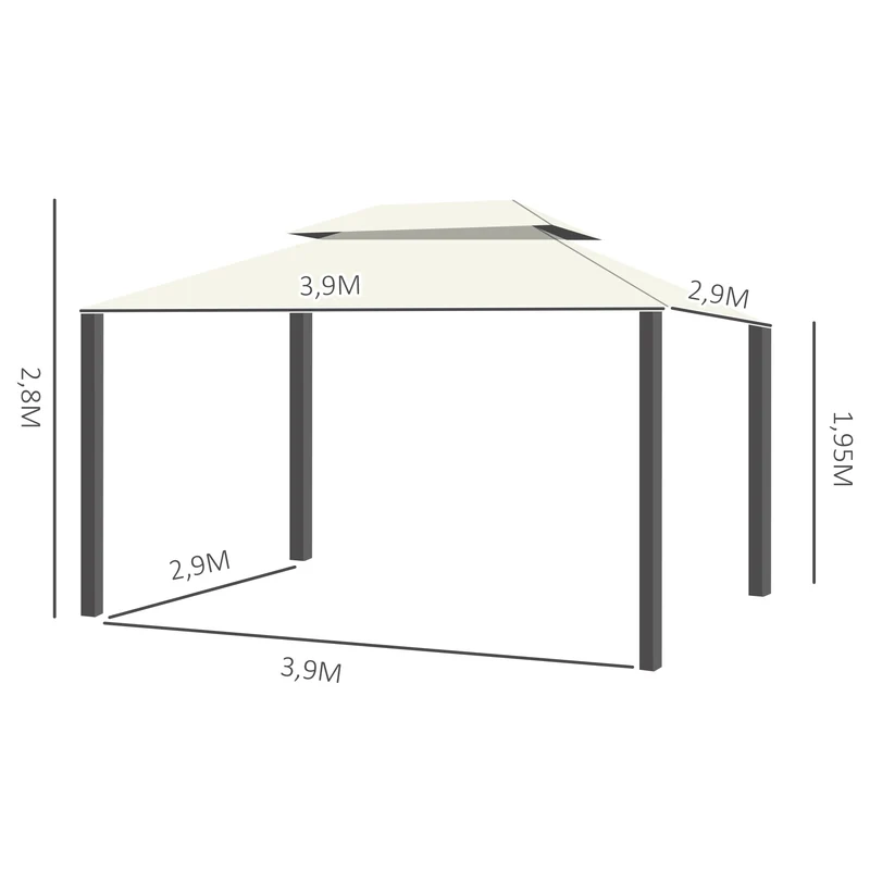 Outsunny Cenador de Jardín 4x3 m Gazebo de Aluminio con Techo de Ventilación 4 Cortinas Laterales 4 Mosquiteras y 8 Orificios de Drenaje para Fiestas Eventos Exterior Blanco