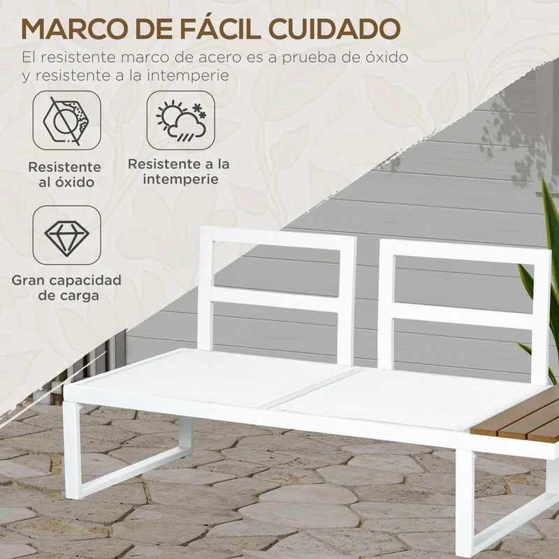 Outsunny Conjunto de Muebles de Jardín Exterior 4 Piezas Juego de Muebles de Terraza Incluye 2 Sofás Dobles 1 Sofá Esquinero Reclinable y Mesa de Centro con Cojines para Patio Crema