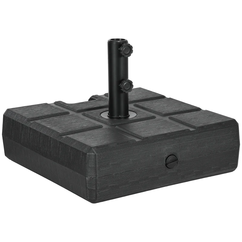 Outsunny Base de Sombrilla Rectangular Soporte para Parasol Rellenable de Agua 30 kg y Arena 40 kg para Poste de Paraguas de Ø32/38/48 mm para Terraza Patio Jardín 49x49x36,5 cm Negro