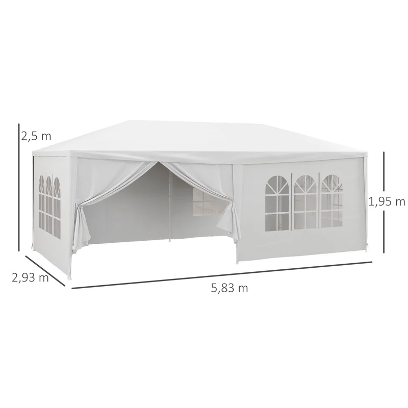 Outsunny Carpa de Jardín 6x3 m Cenador Desmontable de Exterior con 4 Ventanas 2 Puertas con Cremallera 6 Paredes Laterales e Impermeable Pabellón para Terraza Patio Playa Blanco