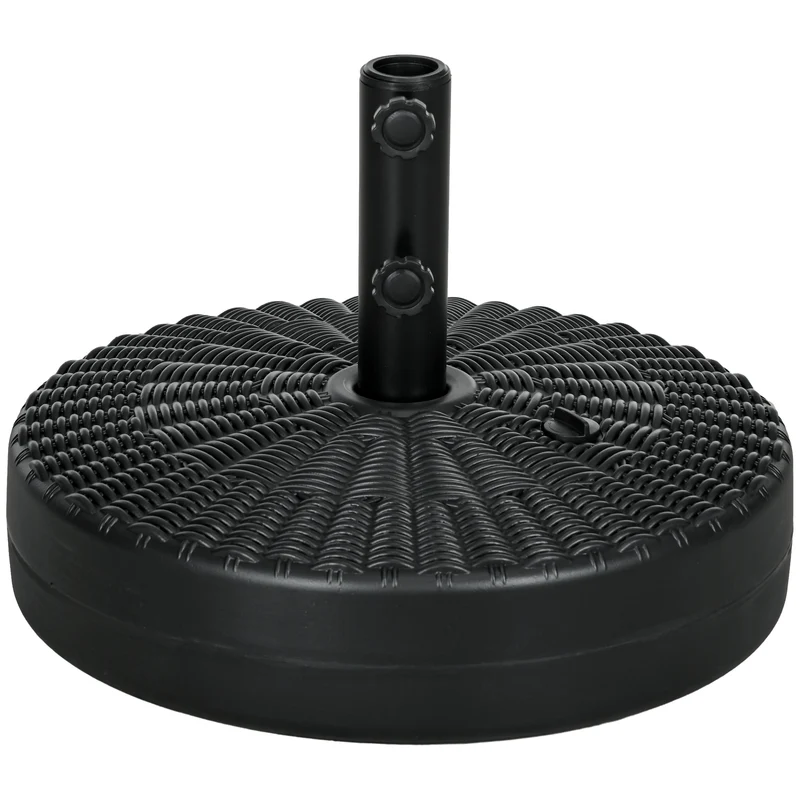 Outsunny Base de Sombrilla Redondo Soporte para Parasol Rellenable de Agua 22 kg y Arena 29 kg para Poste de Parasol de Ø38/48 mm Superficie de Imitación de Ratán Ø51x36 cm Negro