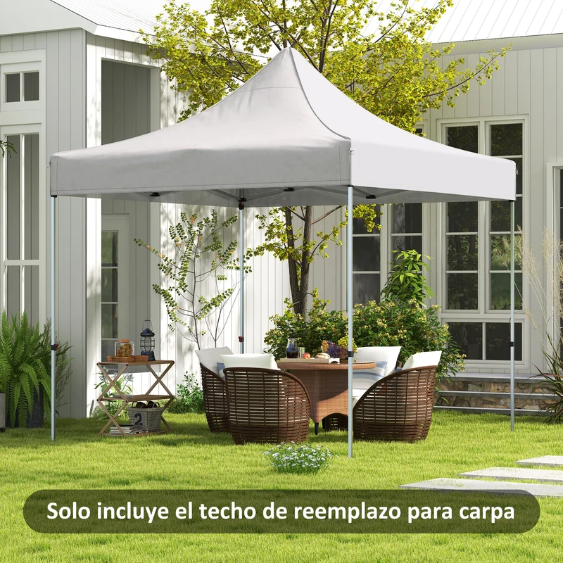 Outsunny Techo de Carpa para Celebraciones 3x3 m Techo de Repuesto para Carpa Plegable de Tela Oxford con Techo Puntiagudo Impermeable y Anti-UV Blanco