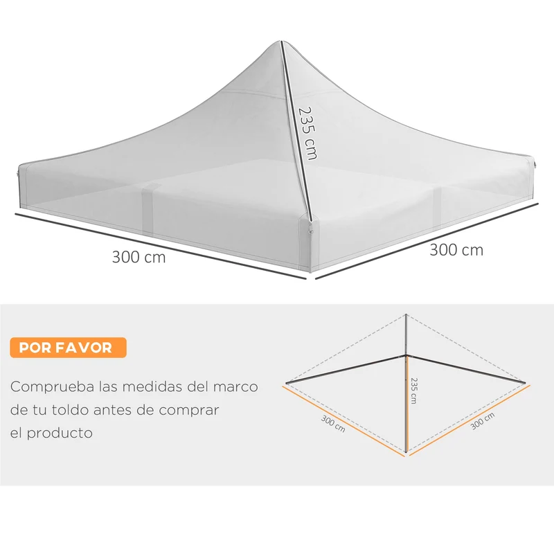 Outsunny Techo de Carpa para Celebraciones 3x3 m Techo de Repuesto para Carpa Plegable de Tela Oxford con Techo Puntiagudo Impermeable y Anti-UV Blanco