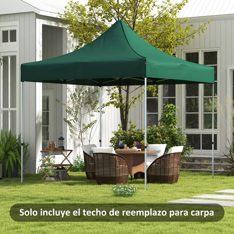 Outsunny Techo de Carpa para Celebraciones 3x3 m Techo de Repuesto para Carpa Plegable de Tela Oxford con Techo Puntiagudo Impermeable y Anti-UV Verde Oscuro