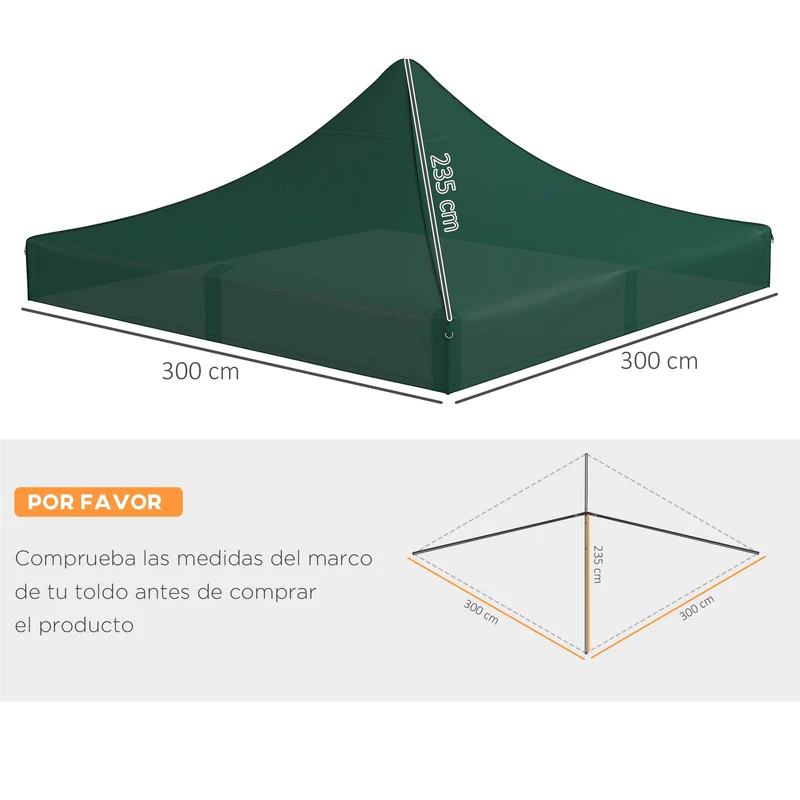 Outsunny Techo de Carpa para Celebraciones 3x3 m Techo de Repuesto para Carpa Plegable de Tela Oxford con Techo Puntiagudo Impermeable y Anti-UV Verde Oscuro