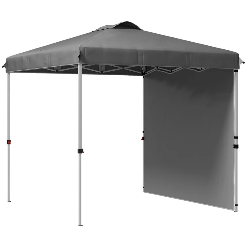 Outsunny Carpa Plegable 2,5x2,5 m Cenador de Jardín con 1 Pared Lateral Altura Ajustable en 3 Niveles Anti-UV Impermeable y Bolsa de Arena Gazebo para Exterior Camping Fiestas Gris Oscuro